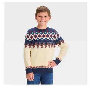 Boys' Holiday Fair Isle Pullover Sweater - Cat & Jack™ Cream Size M - Picture 1 of 1