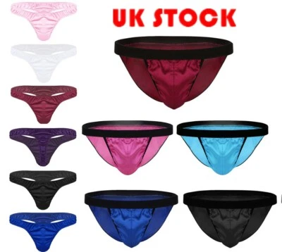 UK Mens Briefs Satin Panties Knickers Low Rise G-String Thong Bikini Underwear - Image 1 of 2