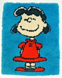 Vintage Peanuts Lucy Latch Hook Completed 26x20 Professionally Bound Hooks - Picture 1 of 5