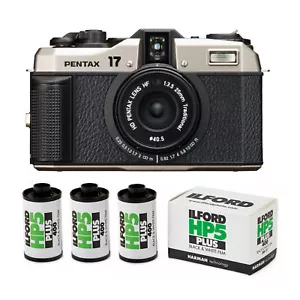 Pentax 17 Dark Silver Camera with HP5 Plus BW 36 Exp Roll Film 3 Pack Bundle - Picture 1 of 7