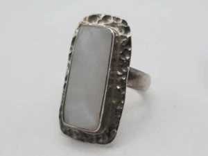 Vintage riesiger gehämmerter Sterling 925 Ring rechteckiger MOP Stein Gr.10 - 12,8 g - Bild 1 von 11