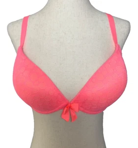 Aerie 34D Paige Bra Underwire Padded Lined Push Up Coral Pink Lace - Picture 1 of 8