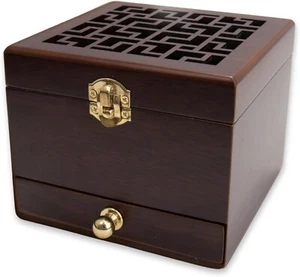 Quemador de incienso de madera caja soporte de cenizas para cono resina de carbón - madera marrón - Imagen 1 de 7