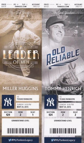 2015 NEW YORK YANKEES VS TEXAS RANGERS Ticket Stub 5/24/15 BERNIE WILLIAMS DAY Cover