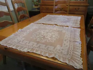 2 Zwei Antik/Vintage Netz Spitze Tischdecken Topper Vorhänge Sm Fleckenbrüche LESEN - Bild 1 von 21