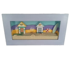 Wood Shadow Box Beach Ocean Scene Framed Picture Wall Art With Sand 3-D Diorama - Picture 1 of 10