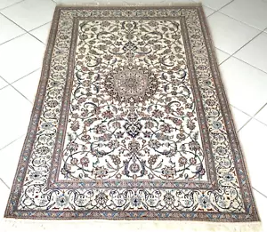 Perser Teppich Nain 6La mit Seide Handgeknüpft Beige Oriental Rug Carpet Tapis - Bild 1 von 16