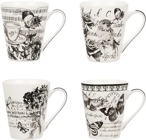 4x Vintage Printed Large Stoneware 10.5oz Tea Coffee Latte Mugs Cups Gift Set   - Picture 1 of 9