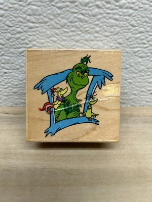Vtg 1998 TM Henson All Night Media Dr. Seuss Grinch Wood Mounted Rubber Stamp - Image 1 of 4