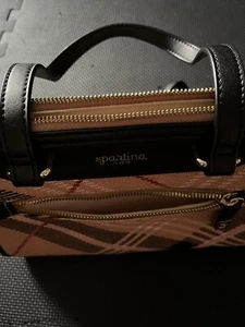 Spartina 449 Daufuskie Island Linen Leather Blush Plaid Black Trim Purse Telfair - Picture 1 of 9