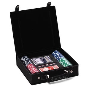 Elegante custodia nera da poker con fiches da poker, 2 carte da gioco, 5 dadi - Foto 1 di 4