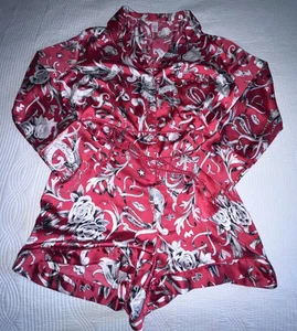 VICTORIA’S SECRET NUEVO CON ETIQUETAS Rojo Blanco Satinado Dormir Mameluco Una Pieza Pantalones Cortos Pijama Talla M - Imagen 1 de 8