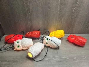 VTG 7 Blow Mold Plastic OWL Patio RV Camping Party Lites Tiki Light String - Picture 1 of 8
