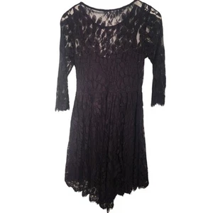 Free People sz 2 Womens Black Floral Mesh Long Sleeve Round Neck Dress - Picture 1 of 7