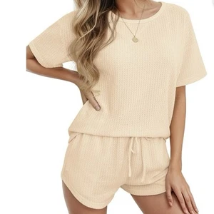 Women's Waffle Knit Pajama Set Short Sleeve Tops and Shorts Two Piece XL 369 - Picture 1 of 5