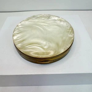 Antiker Perlmutt & Messing Spiegel mit Pulverhalter kompakt - Bild 1 von 8