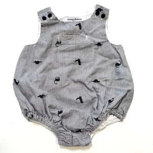 Tommy Bahama Dinosaur Hickory Striped Baby Overall Puff Romper Infant 6-9 - Bild 1 von 7
