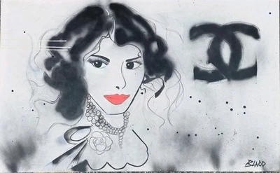 Lienzo de arte pop callejero graffiti contemporáneo medios mixtos Blaco COCO CHANEL firmado Foto 1 de 4