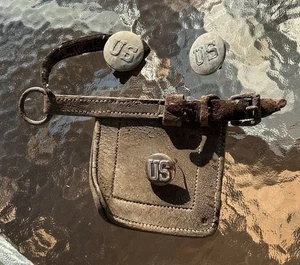 Indian Wars US Cavalry Brass Rosettes & Button Mule Trense Leather Parts Blinder - Bild 1 von 18