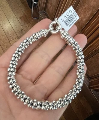 Lagos Silver 925 signature caviar chain rope bracelet M New $460 - Image 1 of 4