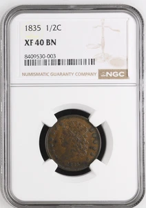 1835 half cent, classic head. NGC XF40 BN, natural with great detail for type - Picture 1 of 2