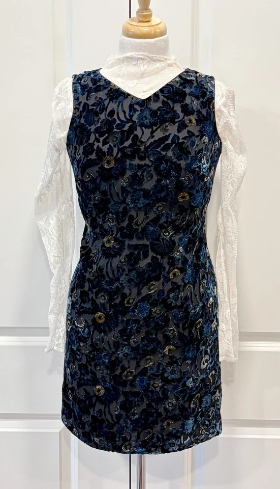Vintage Floral Velvet Burnout Silk Mini Dress Size 4 90’s Y2K WhimsyGoth Fairy - Image 1 of 4