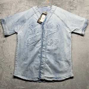 FWRD DENIM & CO. Saints X Sinners Denim Baseball Jersey Shirt Size XL New - Picture 1 of 6