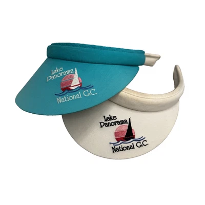Lake Panorama National G.C. Juego de 2 viseras de golf Texann vintage blanco verde azulado EE. UU. Foto 1 de 4