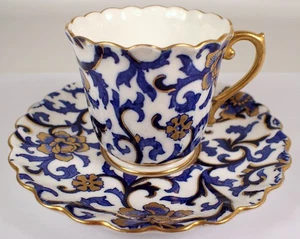 Antigua taza de té y platillo Shreve & Co Co Coalport England mandarina azul cobalto dorado - Imagen 1 de 13