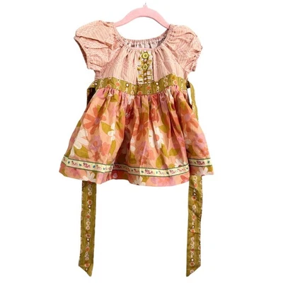 Vestido túnica floral rosa platino para niñas con lazos de cinta verde talla 2 Foto 1 de 4