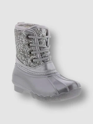 $42 Josmo Niñas Plata Brillo Pato Sherpa Impermeable Botín Zapato Talla US 13 Foto 1 de 4