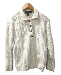 Eddie Bauer Sweater Women's  PS Cream Cable Knit Button Front  Cotton 
