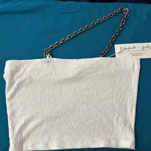 Emma & Sam Women's Crop Top Size S White One Shoulder Chain Ribbed Tube Top - Picture 1 of 4