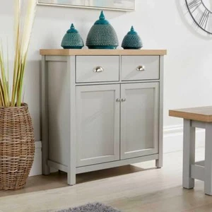 Grey Oak Sideboard 2 Door 2 Drawer Storage Cupboard Shelf Metal Handles 36mm Top - Picture 1 of 8