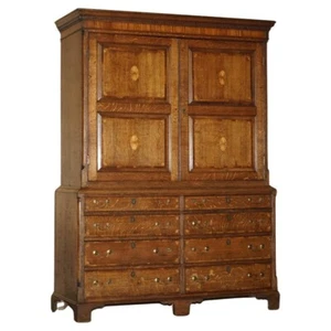 EXQUISITE ANTIQUE 1800 SHERATON INLAID HOUSEKEEPERS CUPBOARD WARDROBE DRAWERS - Picture 1 of 23