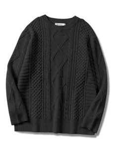 Women's Oversized Cable Knit Sweater Crewneck Long Sleeve Casual Medium Black - Picture 1 of 7