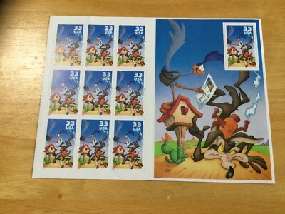 2000 Road Runner & Wylie Coyote  BOOKLET OF 10 USPS STAMPS 33 Cents Face Value - Image 1 of 4