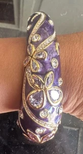 New Joan Boyce Clear & Purple Crystal & Purple Enamel Gold tone Cuff Bracelet - Picture 1 of 3