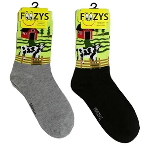 Cow Pasture Cattle Moo Farm Bull Highland Cows 2 Pairs Women's Fun Socks 9-11 - Picture 1 of 3