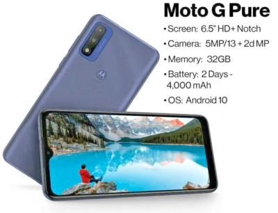 Motorola Moto G Pure 32GB XT2163-4 Blue 4G LTE Factory Unlocked 6.5" Smartphone - Image 1 of 4