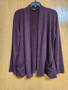 Burgundy Heather Open Front Cardigan Sweater. XL Petite. Carol Rose. Pre-Owned. - Picture 1 of 11