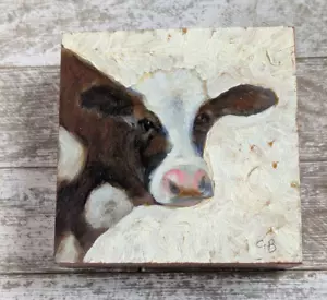Sweet Original Oil Painting of Cow Greg Braken - Picture 1 of 8