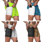 Mens New Drawstring Gym Workout 2 In 1 Shorts Training Running Short With Pocket