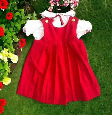 Vintage GOOD LAD RED Pleated White COLLARED DRESS SIZE 4T - EUC - Image 1 of 4