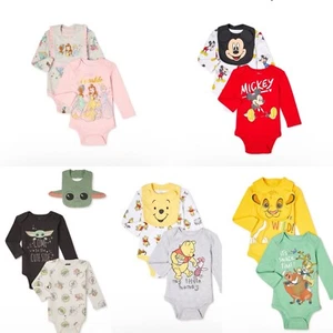 Disney Baby 2 Long Sleeve Bodysuits & Bibs, Various Characters & Sizes - Picture 1 of 12