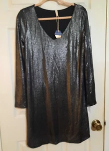 Pink Blush Metalic Look Party Dress LS Bust 40" Strechy Size large - Picture 1 of 3