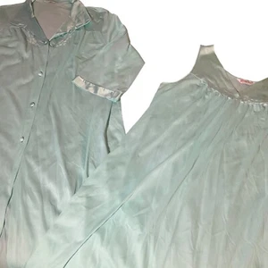 Vintage Vanity Fair Aqua Nylon Nightgown & Robe Set - Medium coastal grandma - Picture 1 of 14