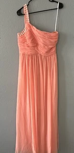 Calvin Klein Sz 8 Long Sleeveless One Shoulder Evening Prom Dress Peach - Picture 1 of 9