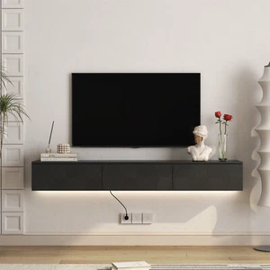 Floating TV Stand LED Wall Mounted Media Console Table for TVs Up to 65in Black - Picture 1 of 12