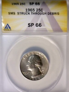 1965 ERROR ANACS SP 66 RARE SMS Struck Thru Wire Washington Quarter GEM BU Coin - Picture 1 of 7